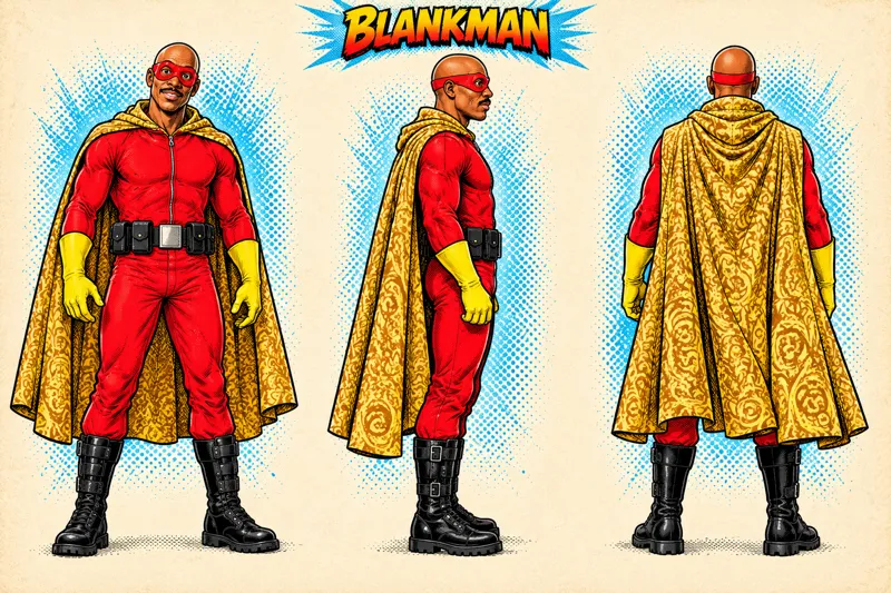 Blankman front, side and back character sheet