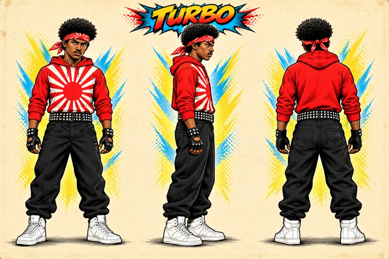 Turbo front, side and back character sheet