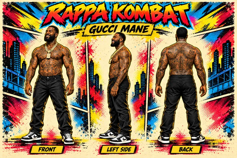 Gucci Mane front, side and back sheet