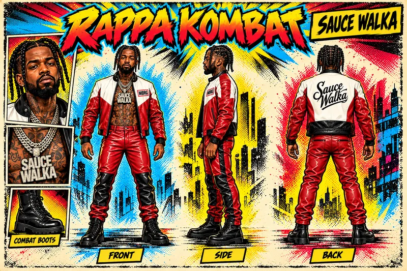 Sauce Walka front, side and back character sheet